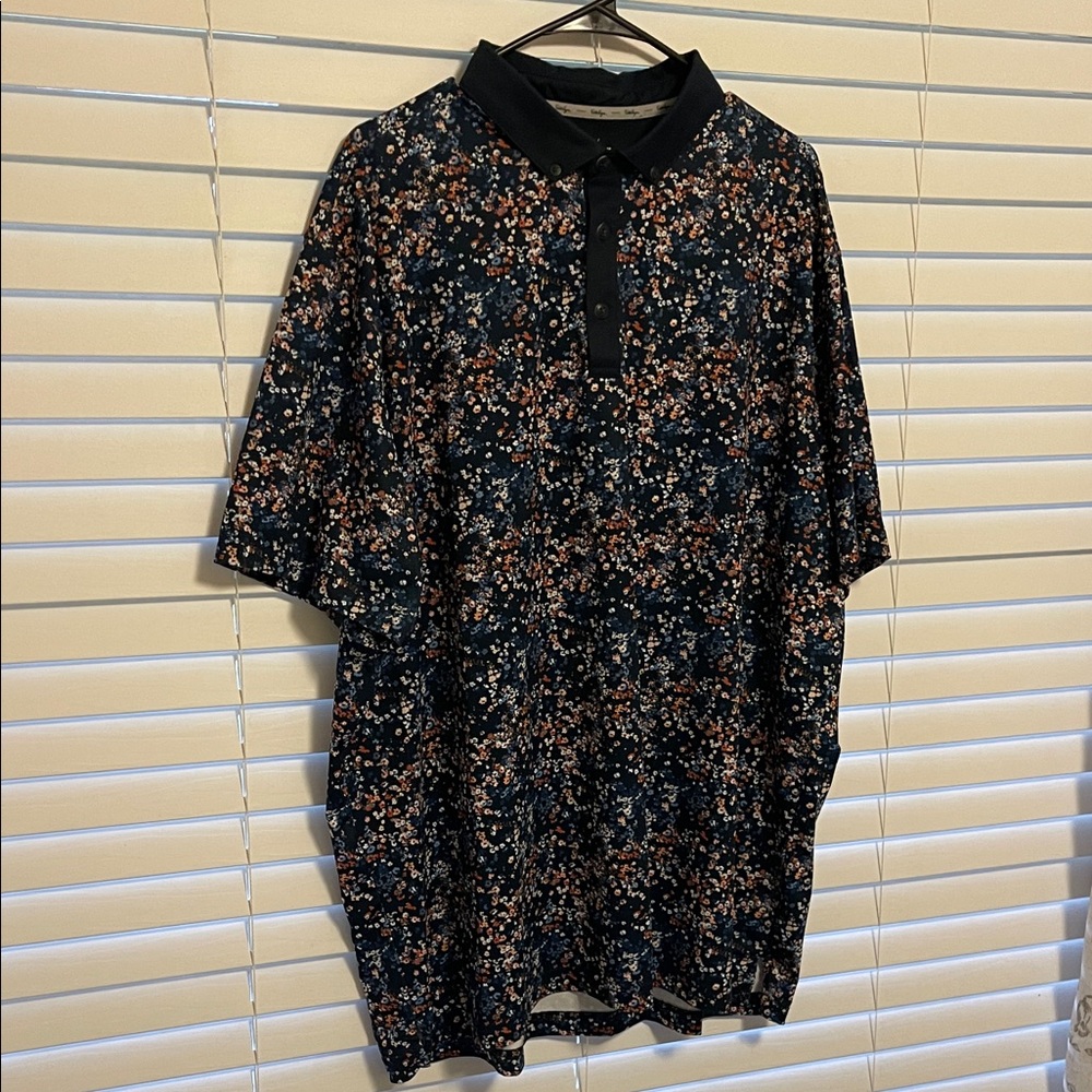 Walter Hagen Men's Polo Shirt - Navy Blue with Floral Pattern